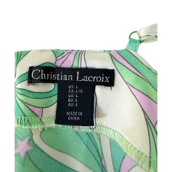 Christian Lacroix Woman's Sz L Green Pink Paisley Satin Keyhole Side Dress - Picture 6 of 11